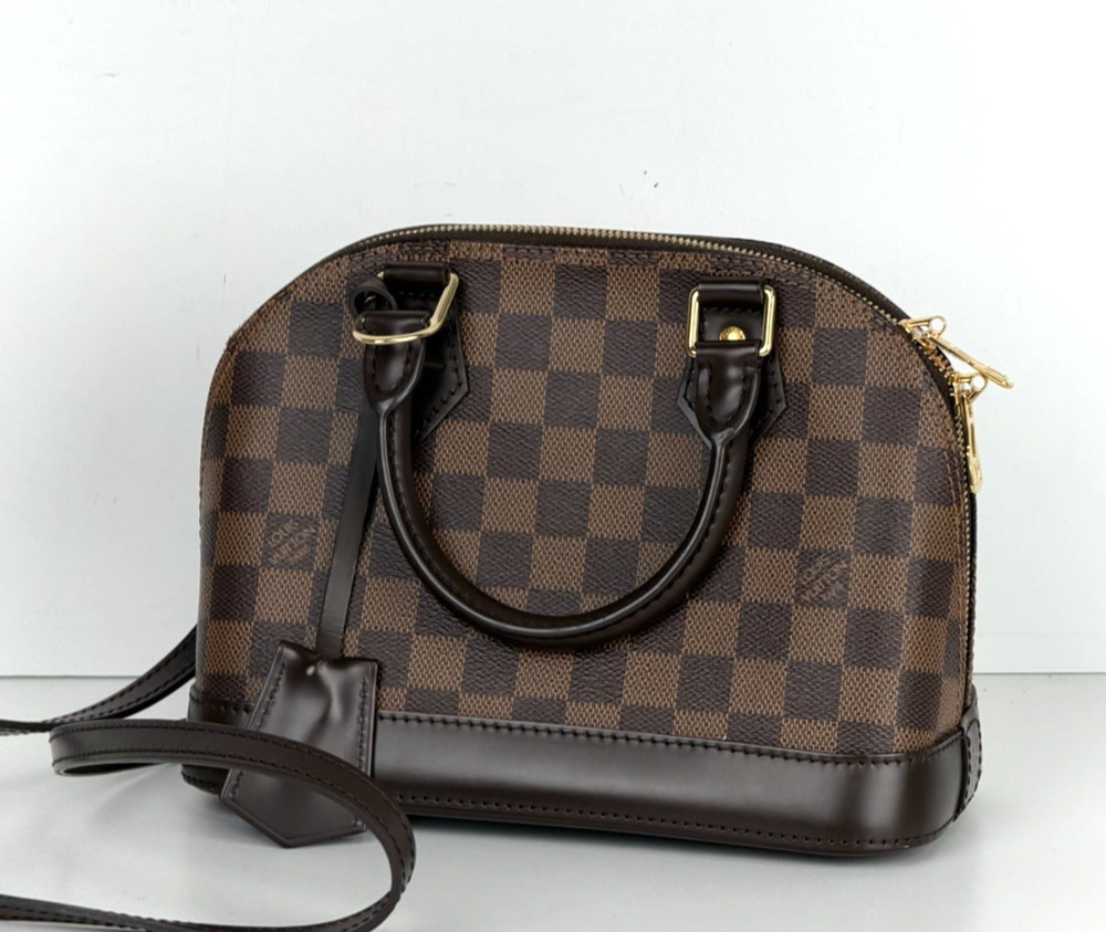 Louis Vuitton Alma BB Bag in Damier Ebene Coated Canvas Leather Trim 2019 E8